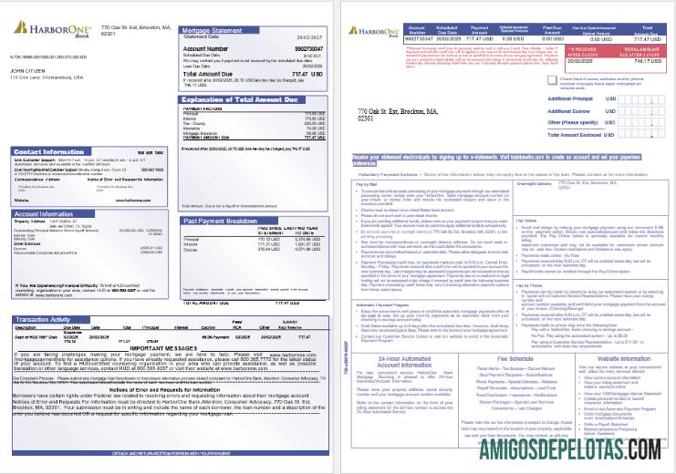 Extrato de hipoteca do USA HarborOne Bank em formatos Word e PDF, 3 páginas 1 2 amostra